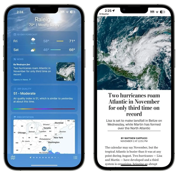 武侯苹果14维修分享iPhone 14手机如何看天气时顺带看新闻 