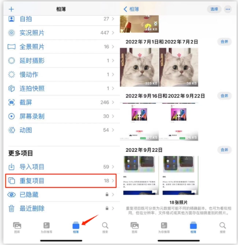 武侯苹果手机维修分享iOS 16 中相册重复项目功能使用方法 