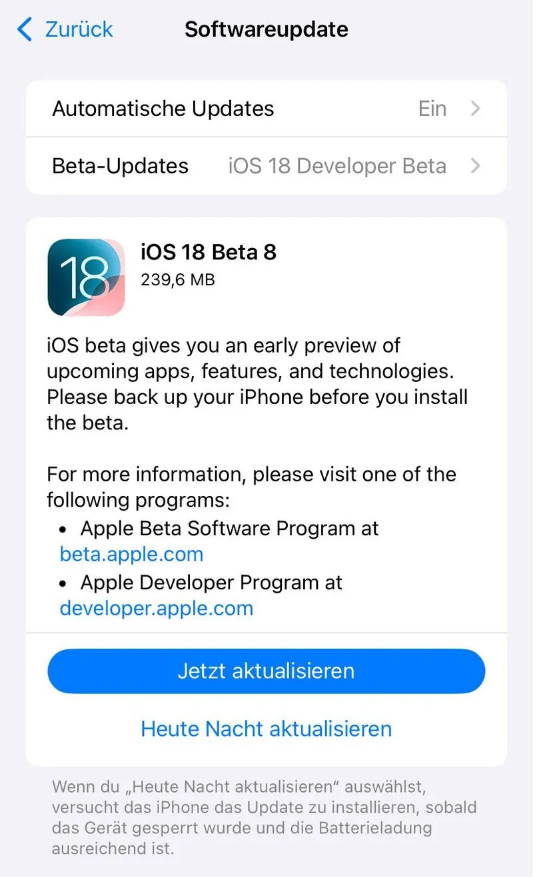 武侯苹果手机维修分享苹果 iOS / iPadOS 18 开发者预览版 Beta 8 发布 